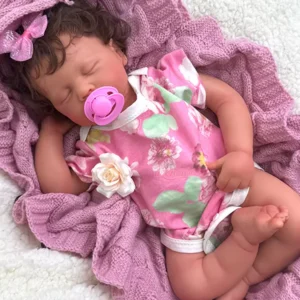 aria – 20 inch (50 cm) full silicone reborn baby doll with rooted dark hair & open mouth