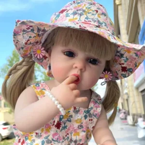 reborn girl doll with curly brown hair 55 cm realistic silicone baby